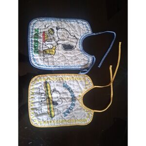 VTG Lot Of 2 - Peanuts Snoopy Days of the Week Cloth Baby Bibs - Schulz 1958